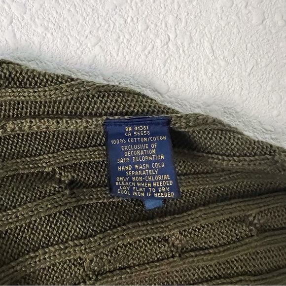 (Sold) Polo Ralph Lauren Olive Green Khaki Sweater Cable Knit Cotton Crewneck - Picture 8 of 10